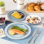 Lightweight and durable tableware set (12-pack) with four placemats; suitable for indoor/outdoor dining