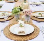Round rattan placemat set (4-pack); 15-inch natural woven mats for parties and banquets