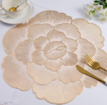 Gold round embossed placemat set (6-pack) Waterproof and easy-to-clean; ideal for banquets, birthdays, and party décor
