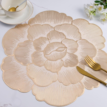 Gold round embossed placemat set (6-pack) Waterproof and easy-to-clean; ideal for banquets, birthdays, and party décor