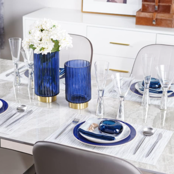 Ceramic plate and tableware set; includes placemats and napkin rings; ideal for family dining setups