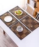 Set of 4 bamboo placemats; washable and non-slip; suitable for indoor and outdoor dining décor