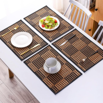 Set of 4 bamboo placemats; washable and non-slip; suitable for indoor and outdoor dining décor