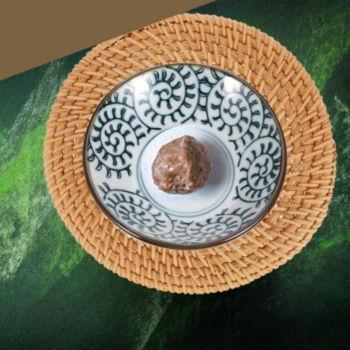 Set of 3 brown round rattan table protectors; ideal for holiday table décor