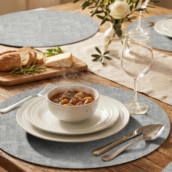Round faux leather placemat set (6-pack); waterproof, heat-resistant, and easy to clean
