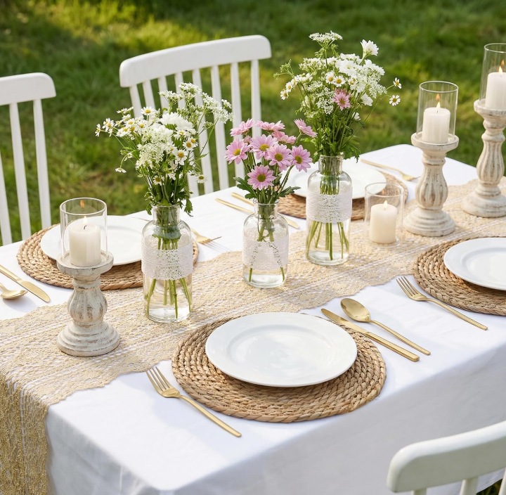 Round woven rattan placemats (6-piece set)—13-inch natural woven mats