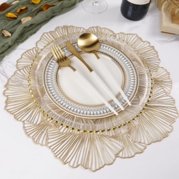 Round embossed placemats with metallic pattern (6-piece set) for table decor and daily dining