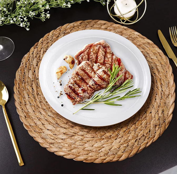 Natural water hyacinth woven placemats (4-piece set)—12-inch handmade heat-resistant mats