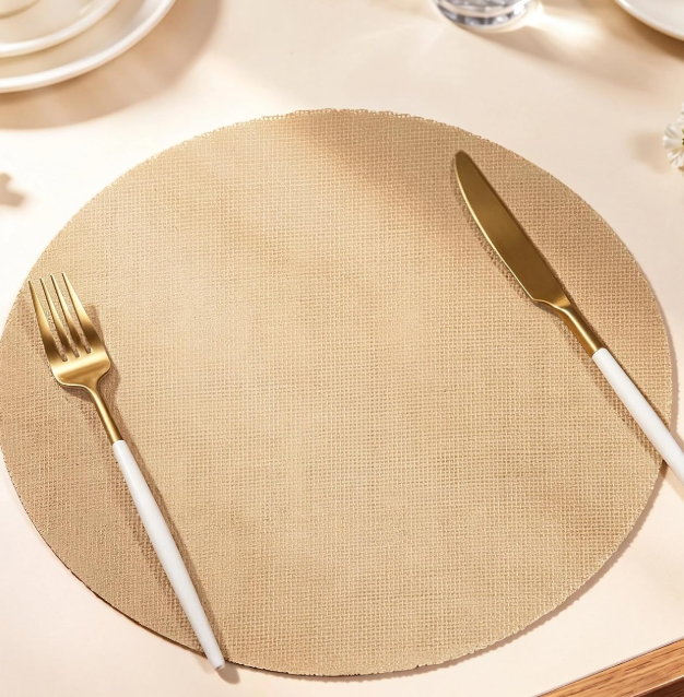 Round linen placemats (50-piece set)—11.8-inch reusable mats for holiday table decor