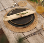 Natural jute round woven placemat set (10-pack); rattan-style decor for dining tables