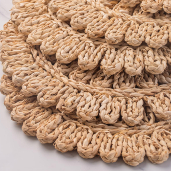 Round corn husk woven placemat set (8-pack); natural-style heat-insulating table mats